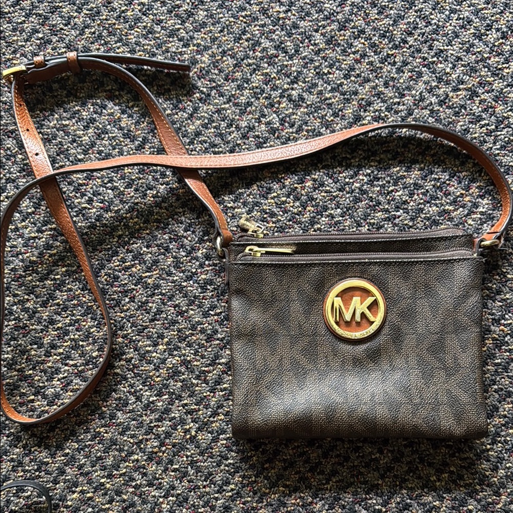 Michael Kors Dark Brown Crossbody with Gold Logo